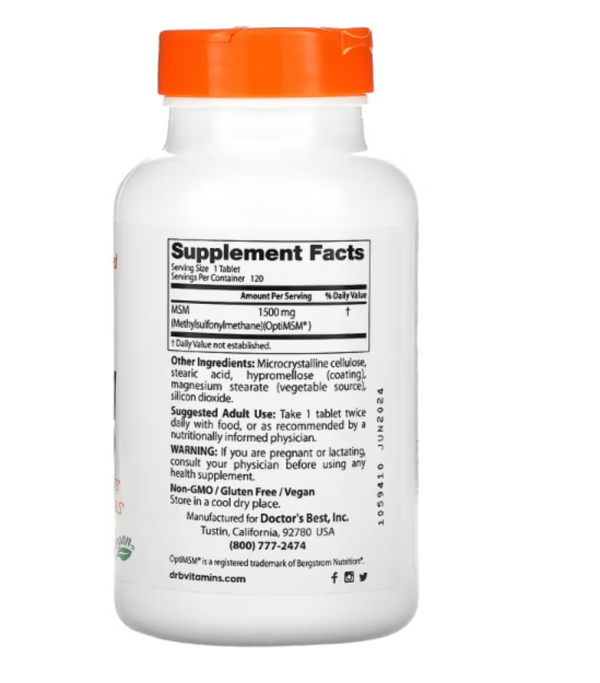 Doctor's Best, MSM with OptiMSM, 1,500 mg, 120 Tablets