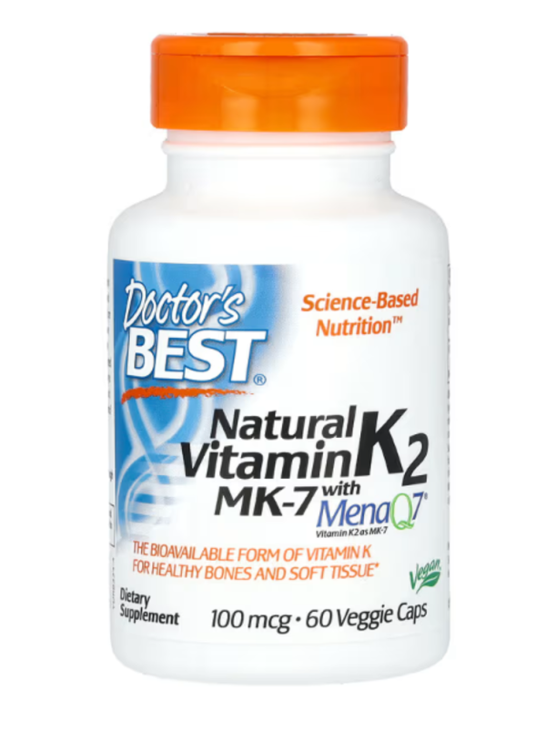 Doctor's Best, Natural Vitamin K2 MK-7 with MenaQ7, 100 mcg, 60 Veggie Caps
