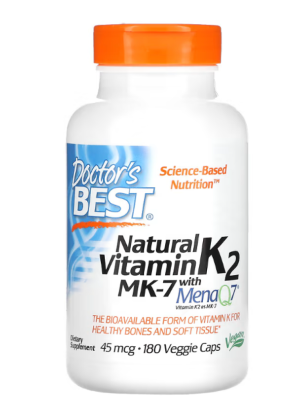 Doctor's Best, Natural Vitamin K2 MK-7 with MenaQ7, 45 mcg, 180 Veggie Caps