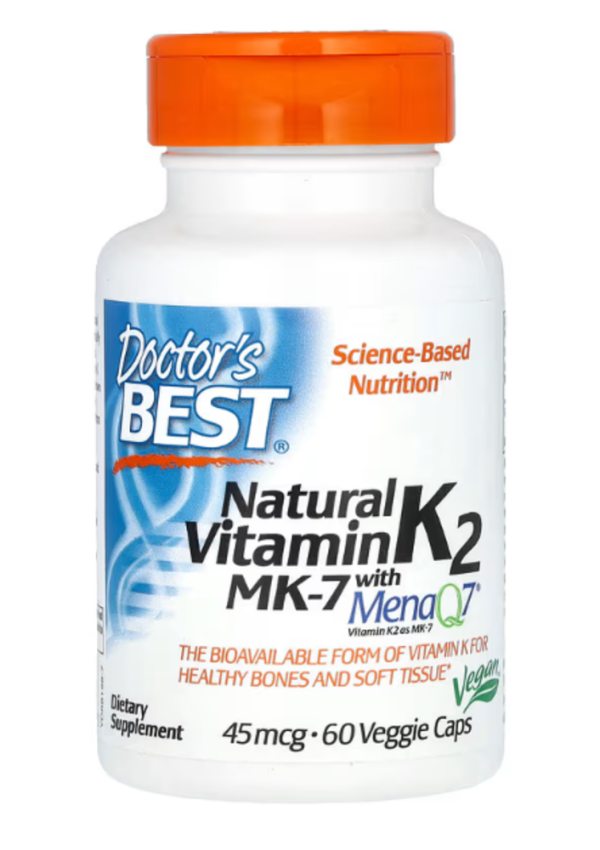 Doctor's Best, Natural Vitamin K2 MK-7 with MenaQ7, 45 mcg, 60 Veggie Caps