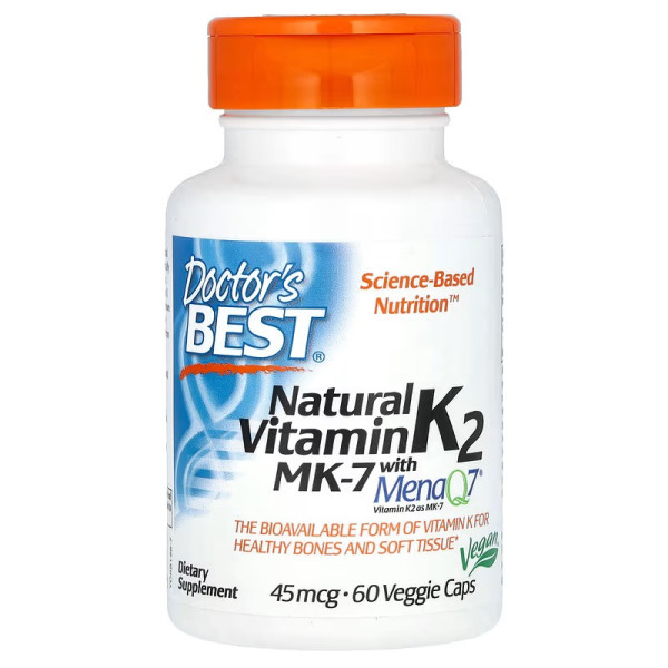 Doctor's Best, Natural Vitamin K2 MK-7 with MenaQ7, 45 mcg, 60 Veggie Caps