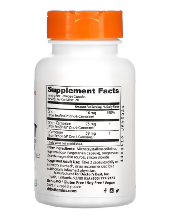 Doctor's Best, PepZin GI, Zinc-L-Carnosine Complex, 120 Veggie Caps
