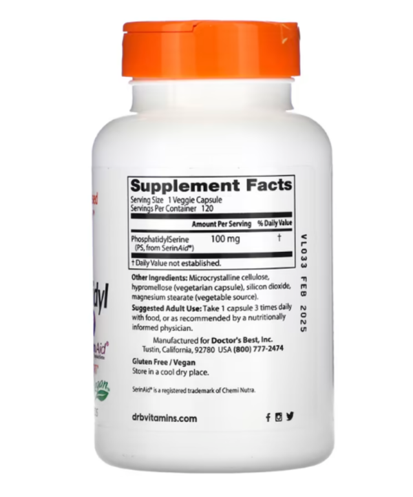 Doctor's Best, PhosphatidylSerine with SerinAid, 100 mg, 120 Veggie Caps