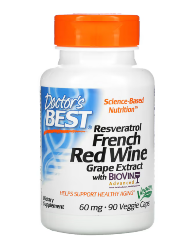 Doctor's Best, Resveratrol French Red Wine Grape Extract, 60 mg, 90 Veggie Caps