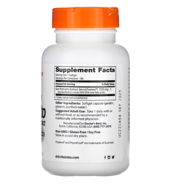 Doctor's Best, Saw Palmetto, Standardized Extract, 320 mg, 180 Softgels