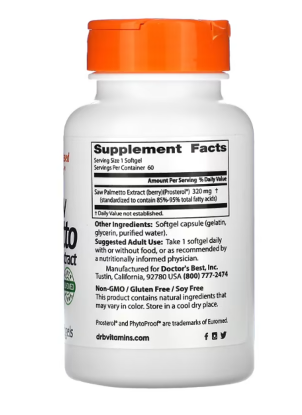 Doctor's Best, Saw Palmetto with Prosterol, Standardized Extract, 320 mg, 60 Softgels