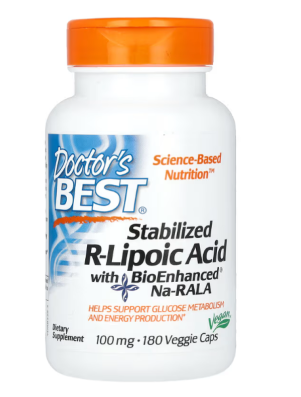Doctor's Best, Stabilized R-Lipoic Acid with BioEnhanced Na-RALA, 100 mg, 180 Veggie Caps