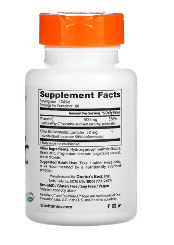 Doctor's Best, Sustained Release Vitamin C with PureWay-C, 500 mg, 60 Tablets