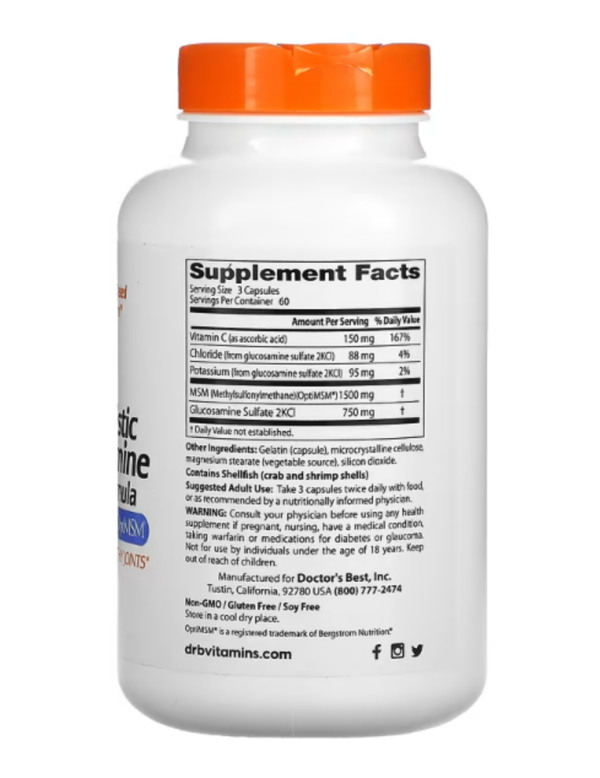 Doctor's Best, Synergistic Glucosamine MSM Formula with OptiMSM, 180 Capsules