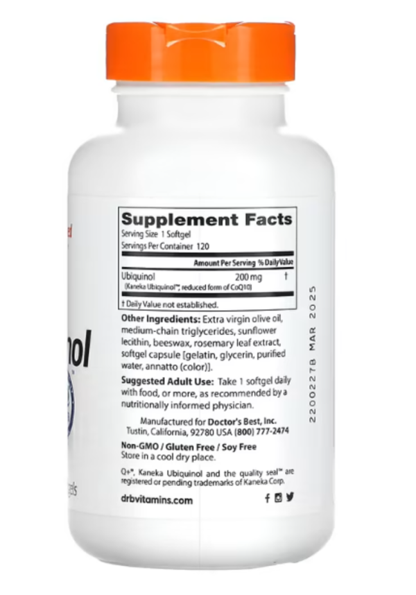 Doctor's Best, Ubiquinol with Kaneka, 200 mg, 120 Softgels
