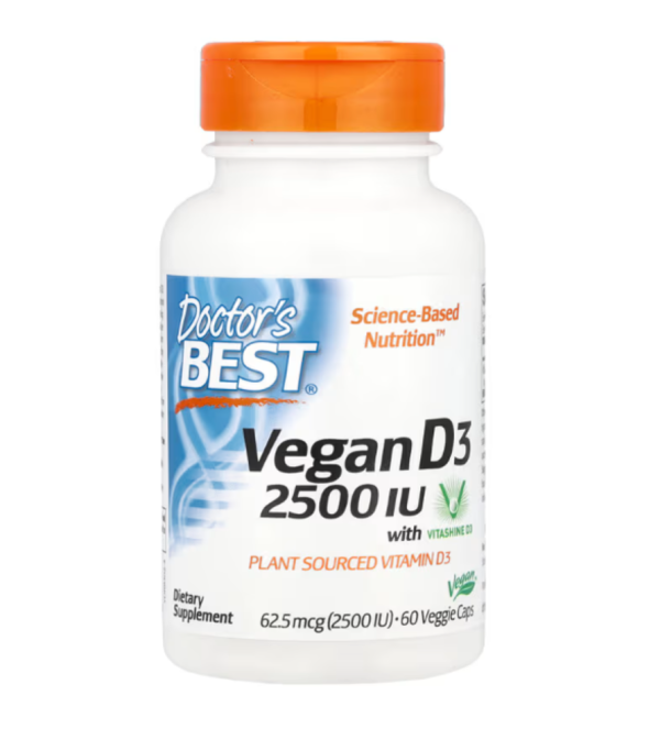 Doctor's Best, Vegan D3 with Vitashine D3, 62.5 mcg (2,500 IU), 60 Veggie Caps