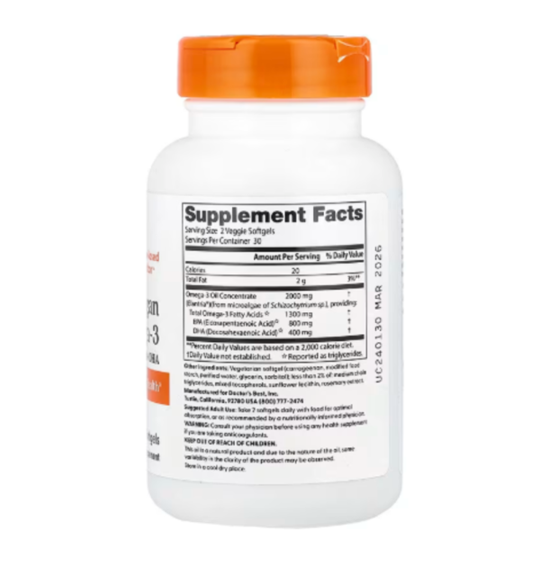 Doctor's Best, Vegan Omega-3, 2,000 mg, 60 Veggie Softgels (1,000 mg per Softgel)