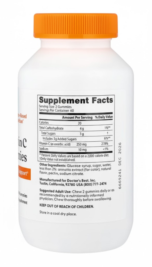 Doctor's Best, Vitamin C Gummies, Orange Bliss, 250 mg, 120 Gummies (125 mg per Gummy)