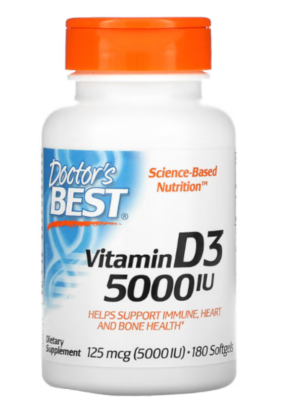 Doctor's Best, Vitamin D3, 125 mcg (5,000 IU), 180 Softgels