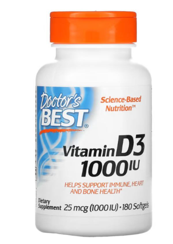 Doctor's Best, Vitamin D3, 25 mcg (1,000 IU), 180 Softgels