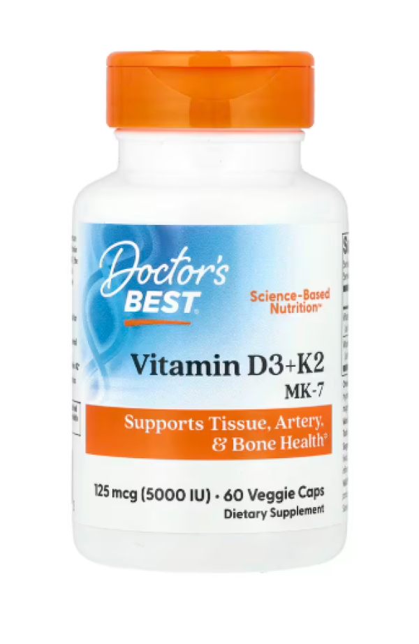 Doctor's Best, Vitamin D3 + K2, MK-7, 60 Veggie Caps
