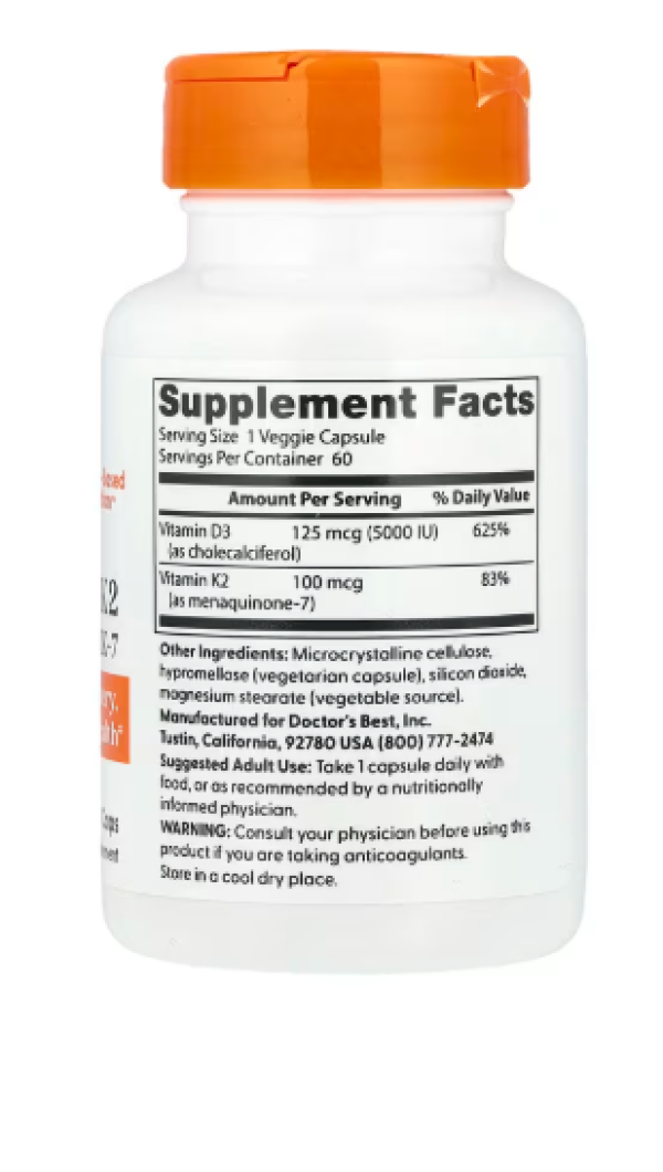 Doctor's Best, Vitamin D3 + K2, MK-7, 60 Veggie Caps