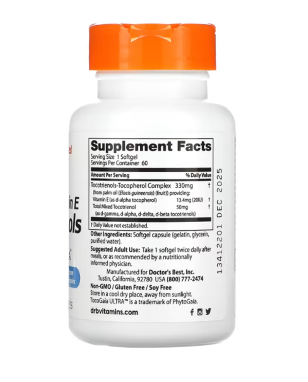 Doctor's Best, Vitamin E Tocotrienols with TocoGaia Ultra, 50 mg, 60 Softgels