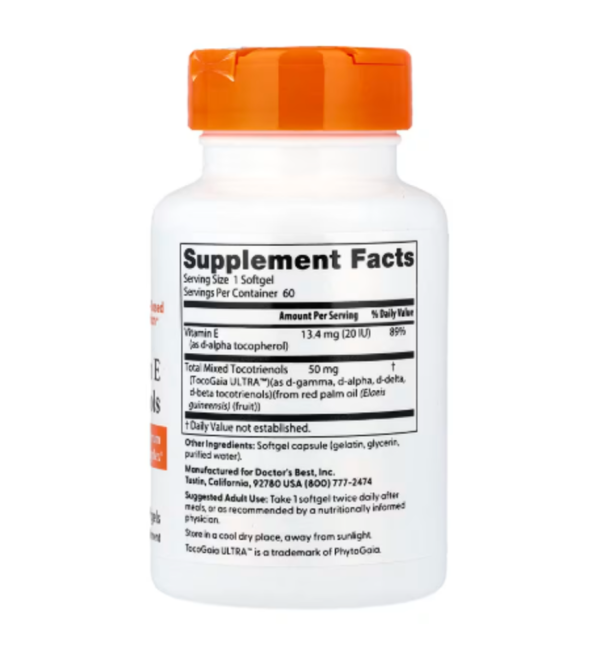 Doctor's Best, Vitamin E Tocotrienols with TocoGaia Ultra, 50 mg, 60 Softgels