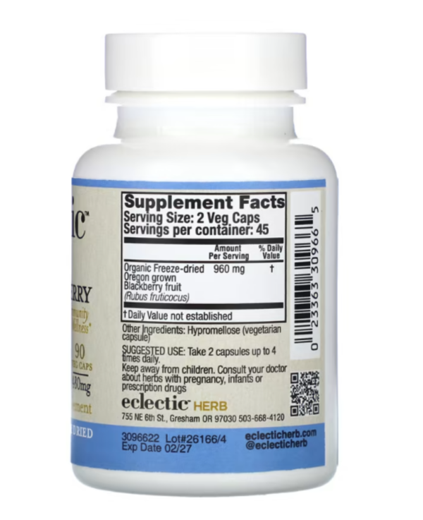 Eclectic Institute, Freeze-Dried, Blackberry, 480 mg, 90 Veg Caps (240 mg per Capsule)