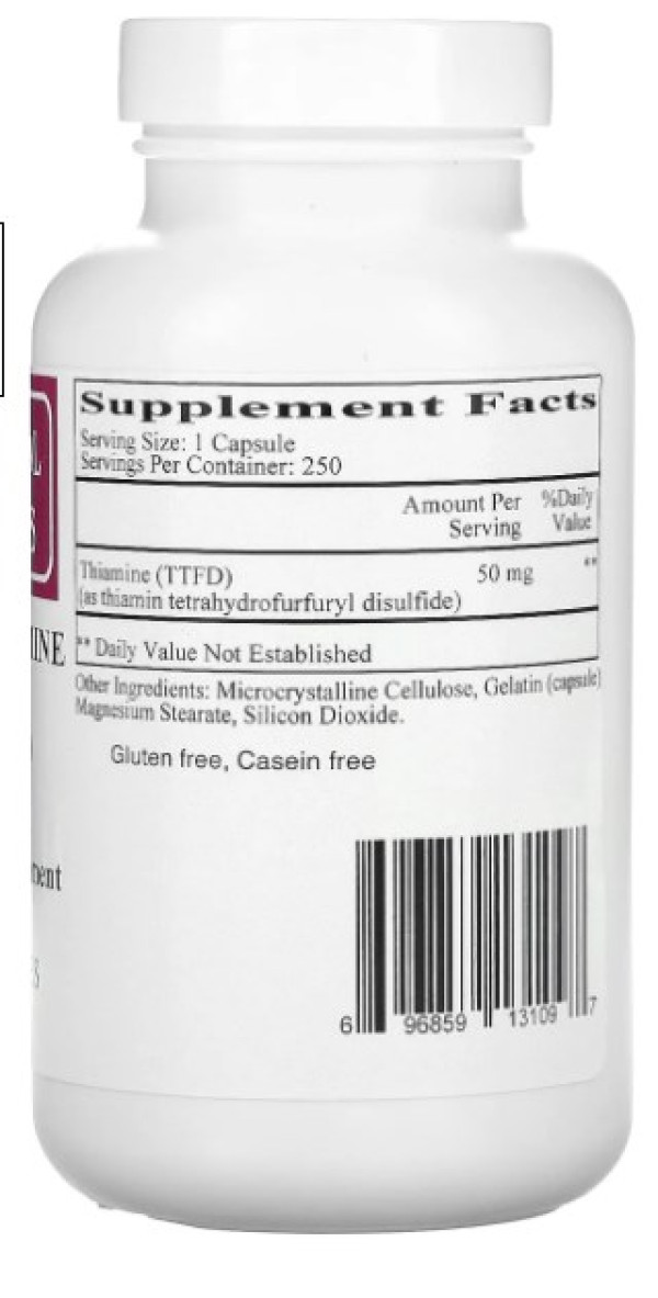 Ecological Formulas Allithiamine Vitamin B1 Capsule, 50 mg, 250 Count