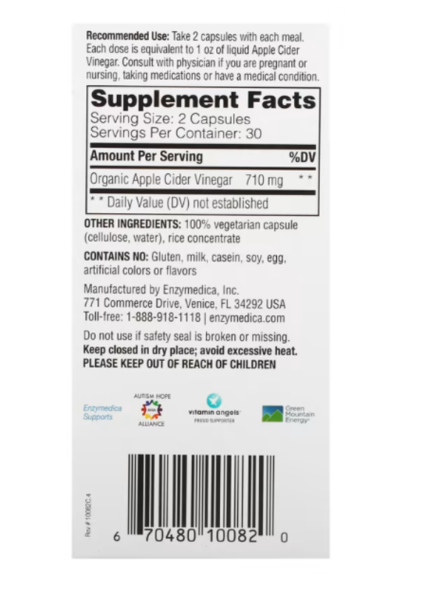 Enzymedica, Apple Cider Vinegar with the Mother, 60 Capsules