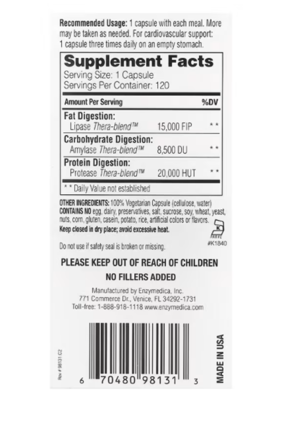 Enzymedica, Lypo Gold, For Fat Digestion, 120 Capsules