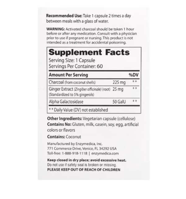 Enzymedica, Purify, Activated Charcoal Plus, 60 Capsules
