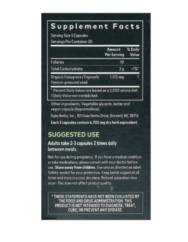 Gaia Herbs, Fenugreek Seed for Women, 60 Vegan Liquid Phyto-Caps