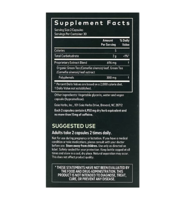 Gaia Herbs, Green Tea, 60 Vegan Liquid Phyto- Caps