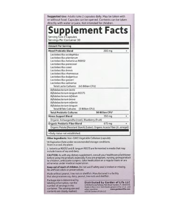 Garden of Life, Dr. Formulated Probiotics, Mood+, 60 Vegetarian Capsules