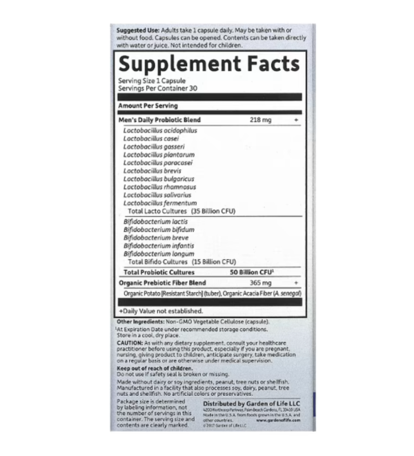 Garden of Life, Dr. Formulated Probiotics, Once Daily Men's, 50 Billion, 30 Vegetarian Capsules