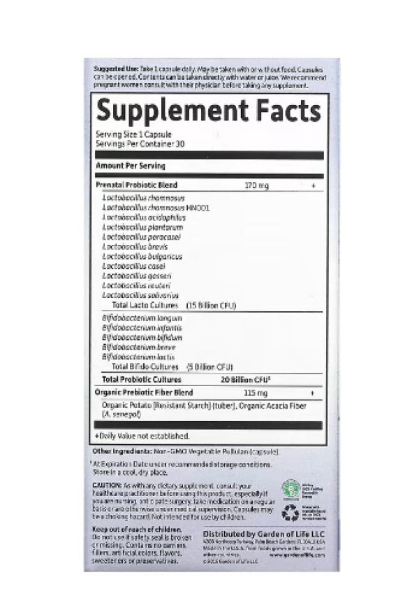 Garden of Life, Dr. Formulated Probiotics, Once Daily Prenatal (no refrigeration required), 30 Vegetarian Capsules