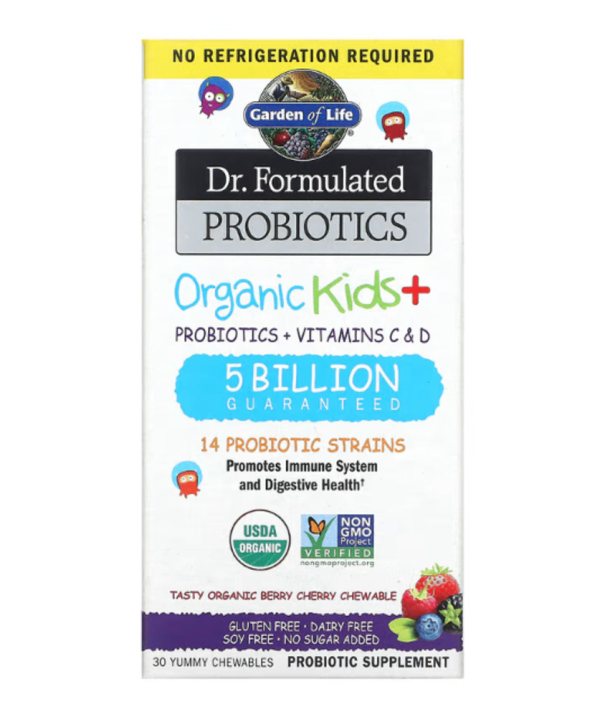 Garden of Life, Dr. Formulated Probiotics, Organic Kids +, Tasty Organic Berry Cherry, 30 Yummy Chewables