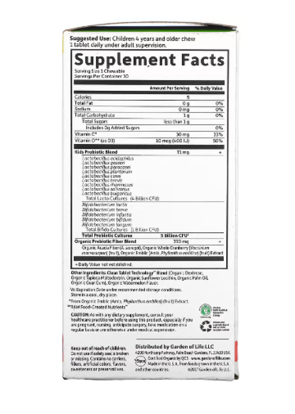 Garden of Life, Dr. Formulated Probiotics, Organic Kids +, Tasty Organic Watermelon, 30 Yummy Chewables