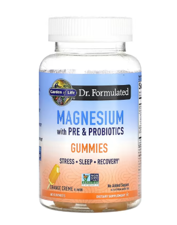 Garden of Life, Magnesium with Pre & Probiotics Gummies, Orange Creme, 60 Gummies