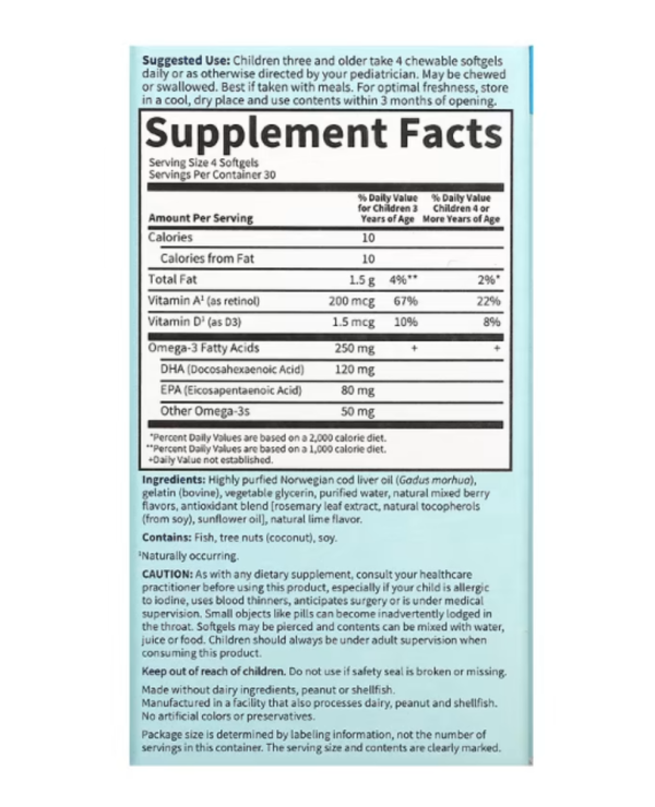 Garden of Life, Oceans Kids, DHA Chewables, Ages 3 and Older, Berry Lime, 120 Chewable Softgels