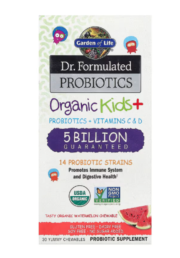 Garden of Life, Organic Kids+, Probiotics + Vitamins C & D, Watermelon , 30 Yummy Chewables