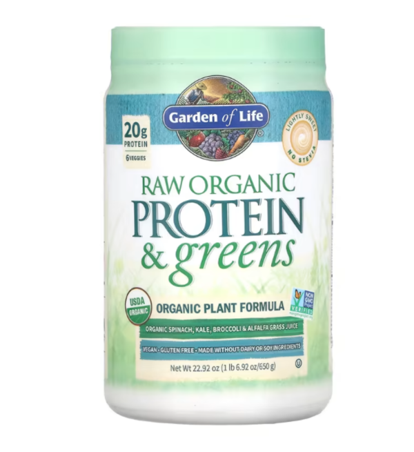 Garden of Life, RAW Organic Protein & Greens, Plant Formula, Lightly Sweet, 22.92 oz (650 g)