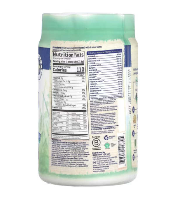 Garden of Life, RAW Organic Protein & Greens, Plant Formula, Vanilla, 19.40 oz (550 g)