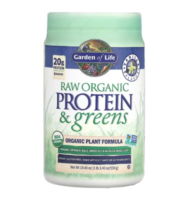 Garden of Life, RAW Organic Protein & Greens, Plant Formula, Vanilla, 19.40 oz (550 g)