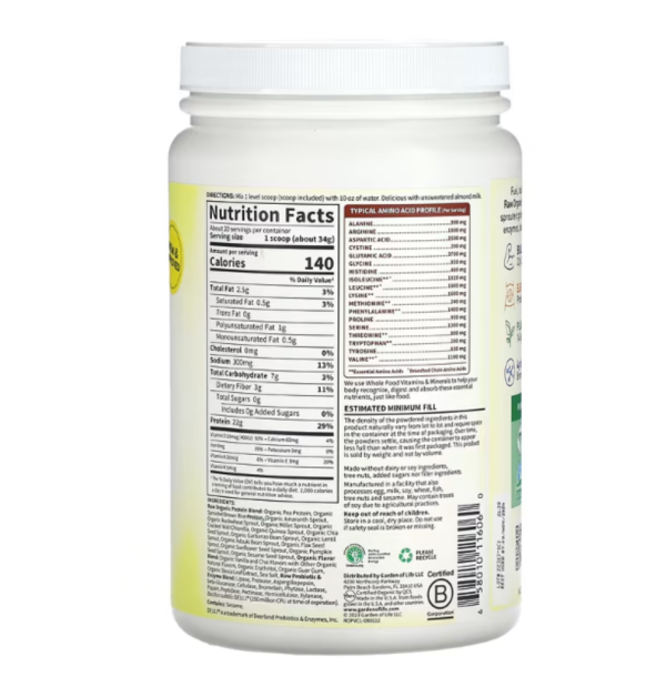 Garden of Life, RAW Organic Protein, Plant Based, Vanilla Chai, 1 lb 7.98 oz (680 g)