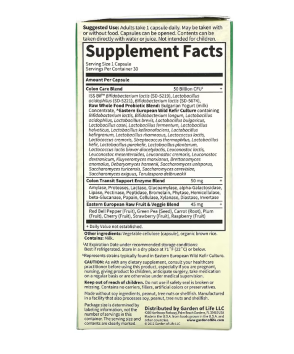 Garden of Life, RAW Probiotics, Colon Care, 30 Vegetarian Capsules