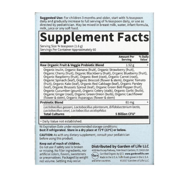 Garden of Life, RAW Probiotics, Kids, 5 Billion CFU, 3.4 oz (96 g)