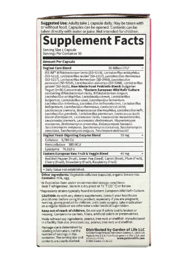 Garden of Life, RAW Probiotics, Vaginal Care, 50 Billion, 30 Vegetarian Capsules