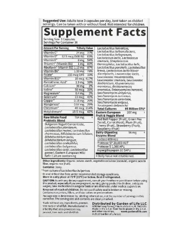 Garden of Life, RAW Probiotics, Women, 85 Billion, 90 Vegetarian Capsules (28.33 Billion Live Cultures per Capsule)