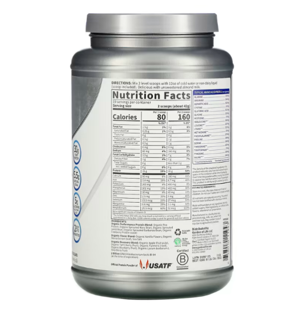 Garden of Life, Sport, Organic Plant-Based Protein, Vanilla, 1 lb 12 oz (806 g)