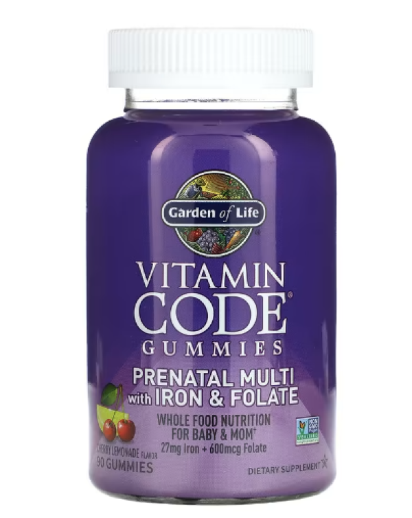 Garden of Life, Vitamin Code Gummies, Prenatal Multi with Iron & Folate, Cherry Lemonade, 90 Gummies