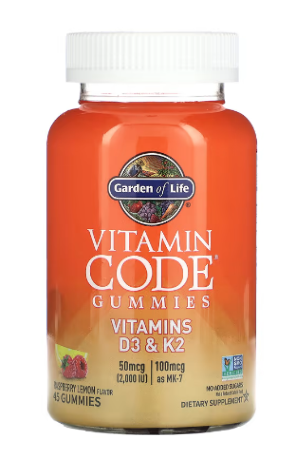 Garden of Life, Vitamin Code Gummies, Vitamins D3 & K2, Raspberry Lemon, 45 Gummies