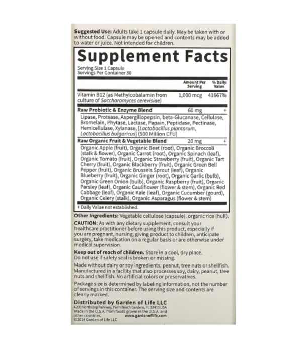 Garden of Life, Vitamin Code, RAW B-12, 30 Vegan Capsules